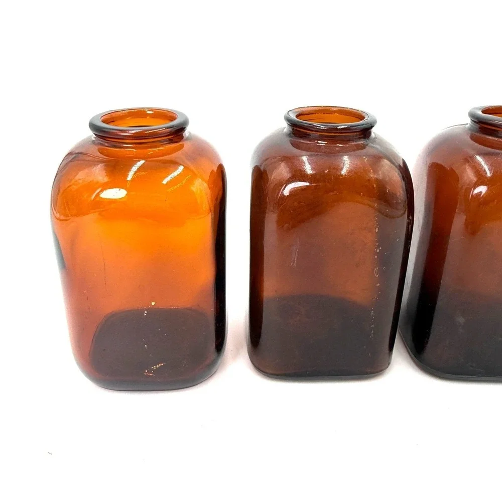 Vintage Amber Glass Apothecary Bottles Set of 4 Rectangular Brown Glass Vases